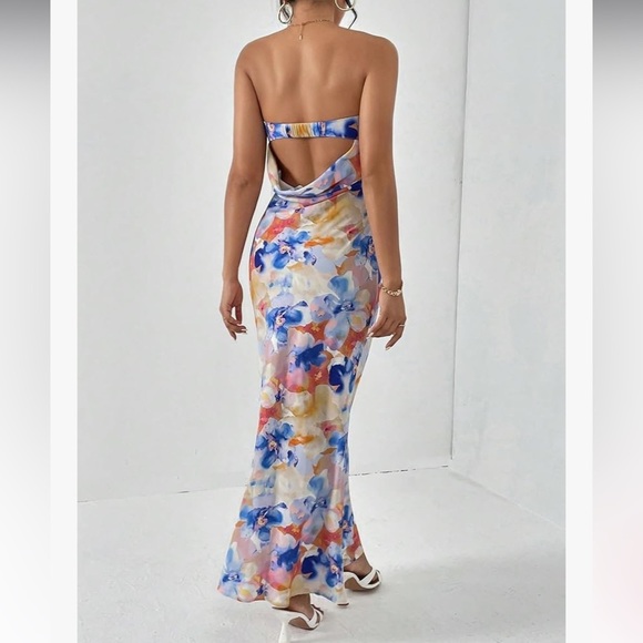 Maxi Dress - Blue and Orange Strapless NEW - Picture 4 of 6